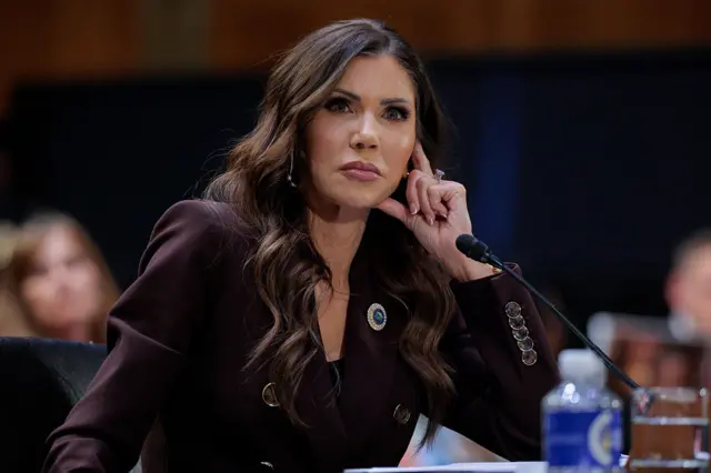 Kristi Noem sits during a March congressional hearing