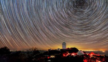 Star trails above an astronomical observatory as scientists revisit the Big Crunch theory and the fate of the universe