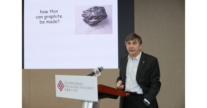 Nobel laureate physicist Andre Geim at an 2025 event at the Hong Kong Polytechnic University. Photo courtesy of the university
