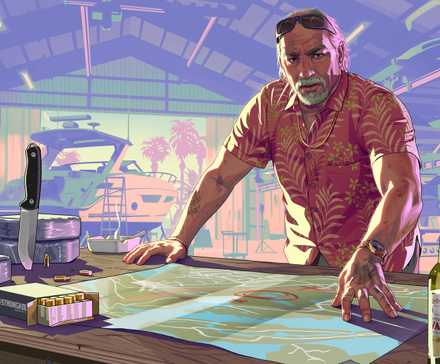 Brian_Heder from GTA 6 with a map spread out before him