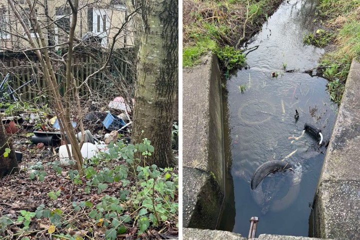Rubbish dumped in Brookfield Park and in the brook