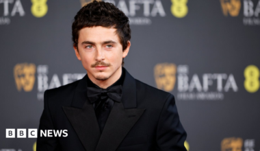 Timothee Chalamet poses on the red carpet at the EE BAFTA Film Awards 2026 at the Royal Festival Hall in London, Britain, 22