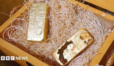 large gold bars inside a wooden case