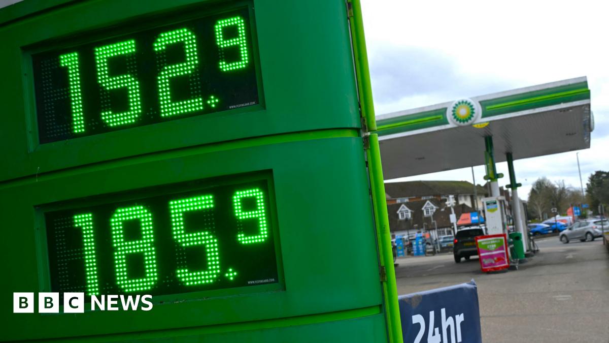 Petrol prices displayed on a digital sign outside a BP petrol station in Guildford.