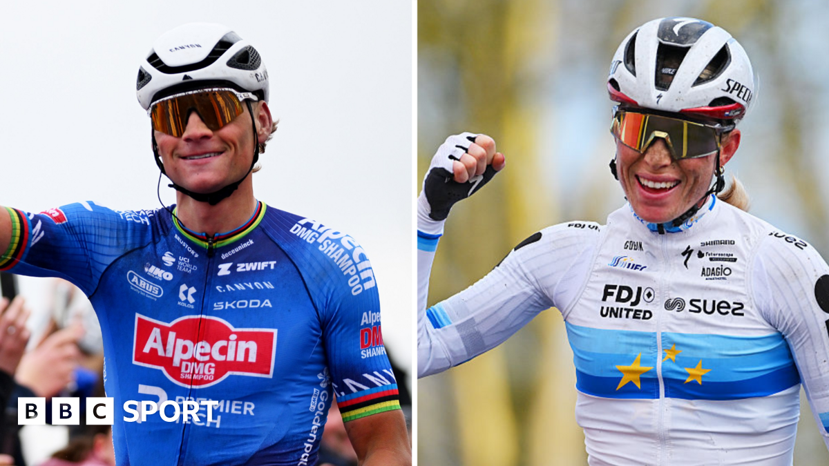 Mathieu van der Poel and Dutch compatriot Demi Vollering celebrate their wins at the Omloop het Nieuwsblad