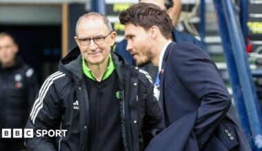 Rangers head coach Danny Rohl (R) and Celtic interim manager Martin O'Neill shake hands during a Premier Sports Cup Semi-Final match between Celtic and Rangers at Hampden Park, on November 02, 2025, in Glasgow,