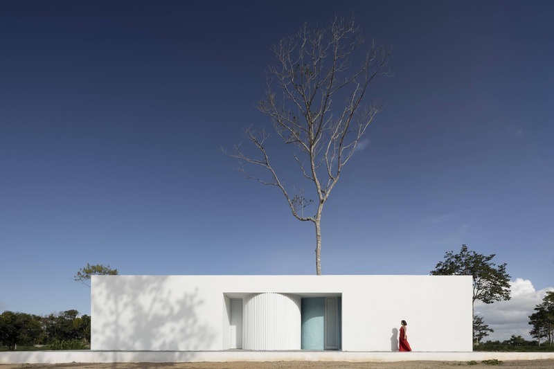 white perforated cubic facade wraps hybrid home and studio around a tree in brazil - 2