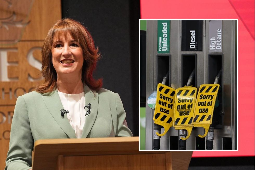 Chancellor Rachel Reeves and empty fuel pumps