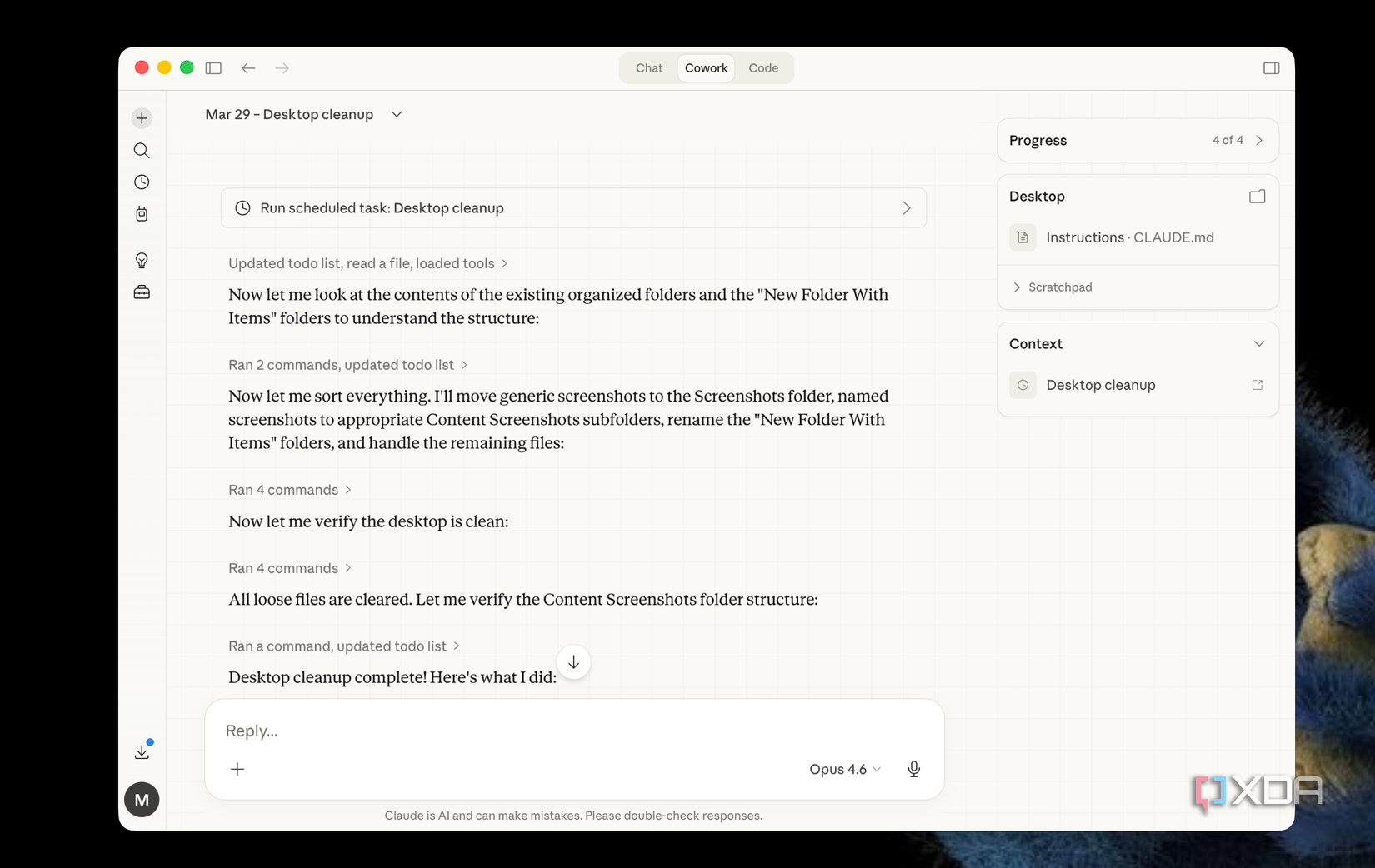claude cleaning up desktop