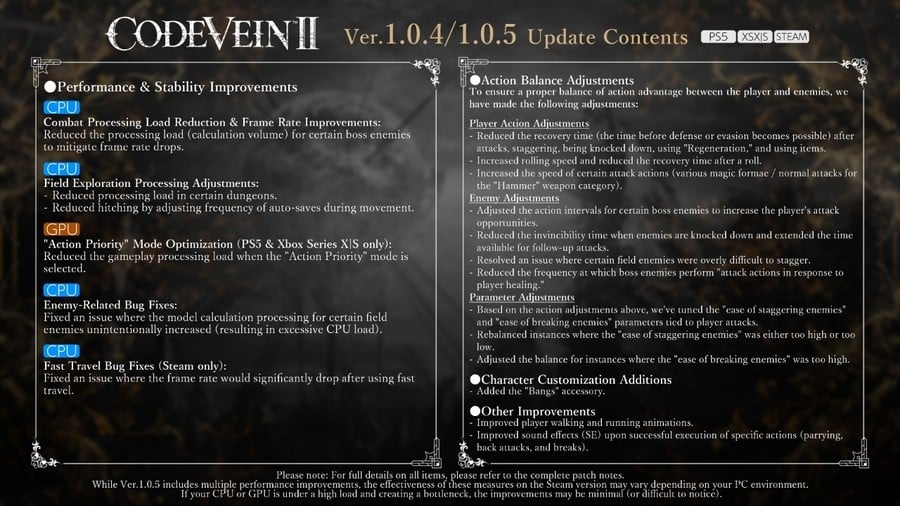 Code Vein 2 Patch Notes