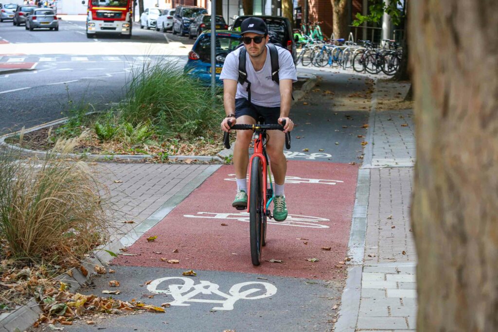 Commuter in a segregated cycle lane 1.jpg