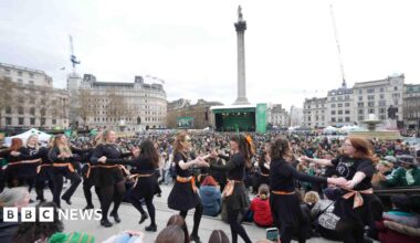 Performers on stage in Trafalgar Square