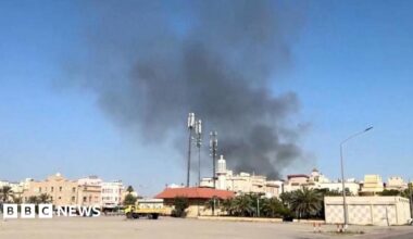Smoke rising from building in Bayan, Kuwait