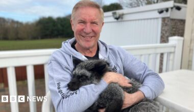 Les Hemstock holding Fern the American silver fox