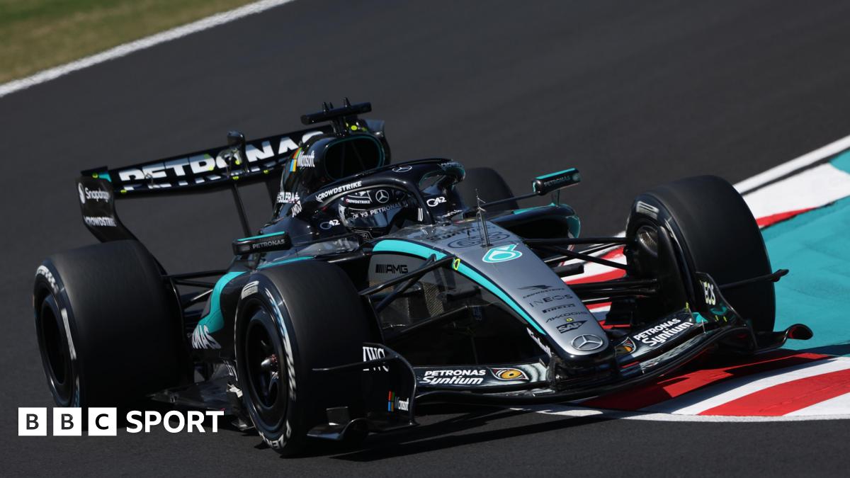 Mercedes' George Russell goes round a corner during first practice for the Japanese Grand Prix
