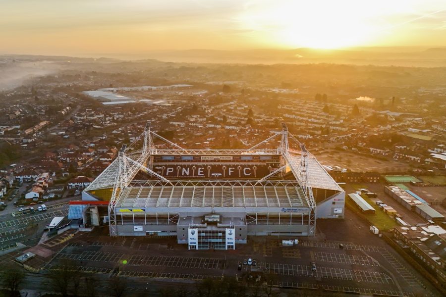 An aerial view of Deepdale Stadium