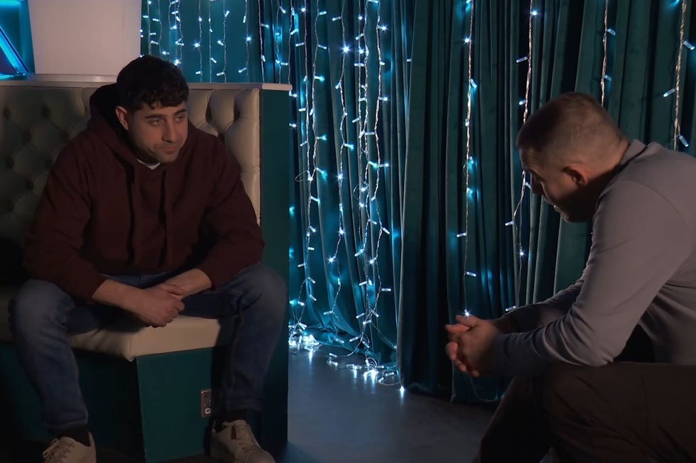 hollyoaks, jenson and warren sat down in the loft having a talk