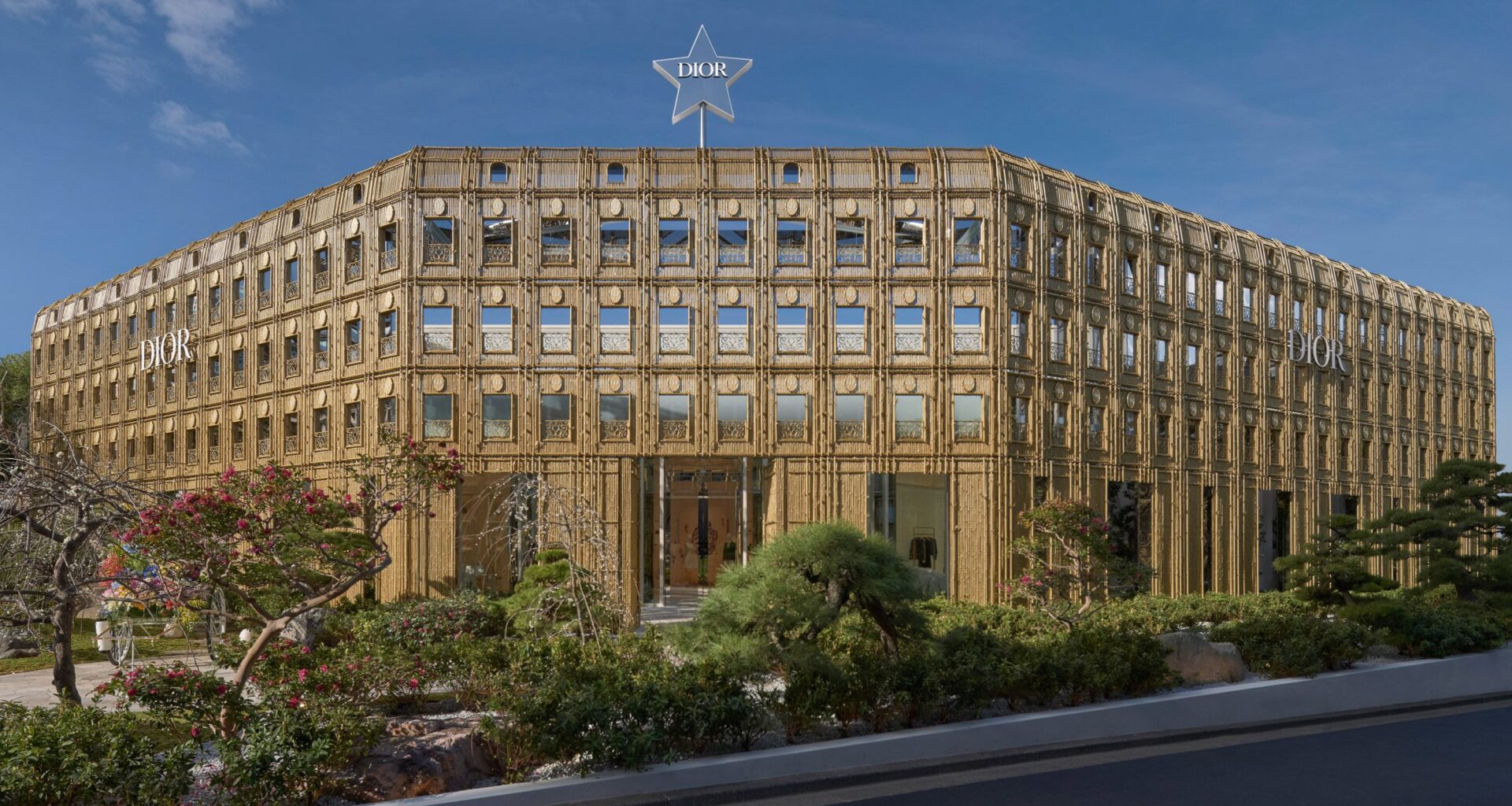 Exterior of Dior store with gold facade