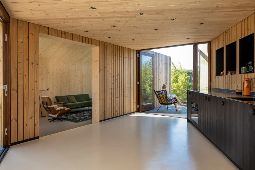 A large space with wooden panelling.