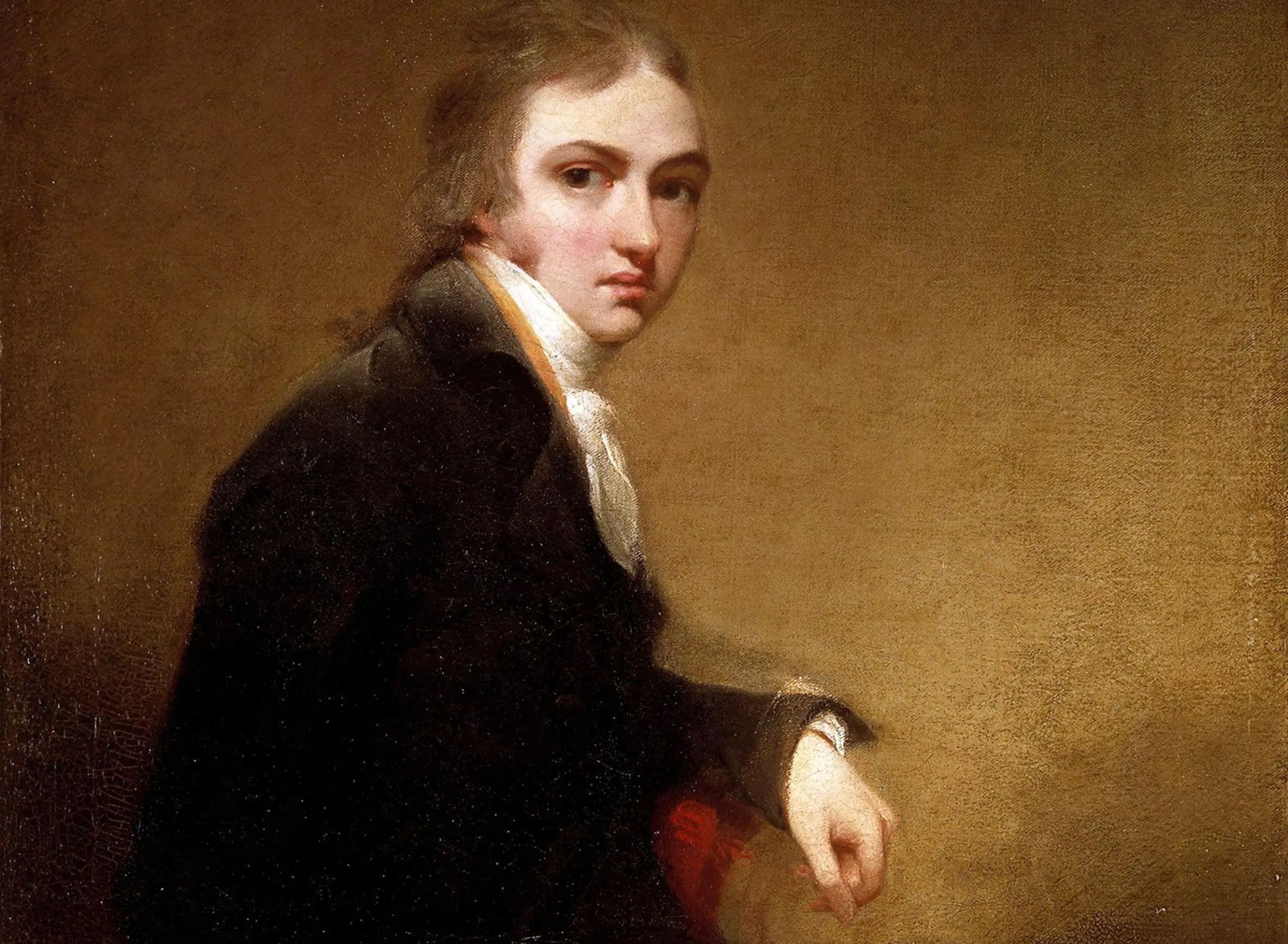 Self-portrait of Sir Thomas Lawrence looking over his left shoulder.