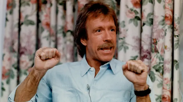 Chuck Norris promoting The Delta Force in 1986