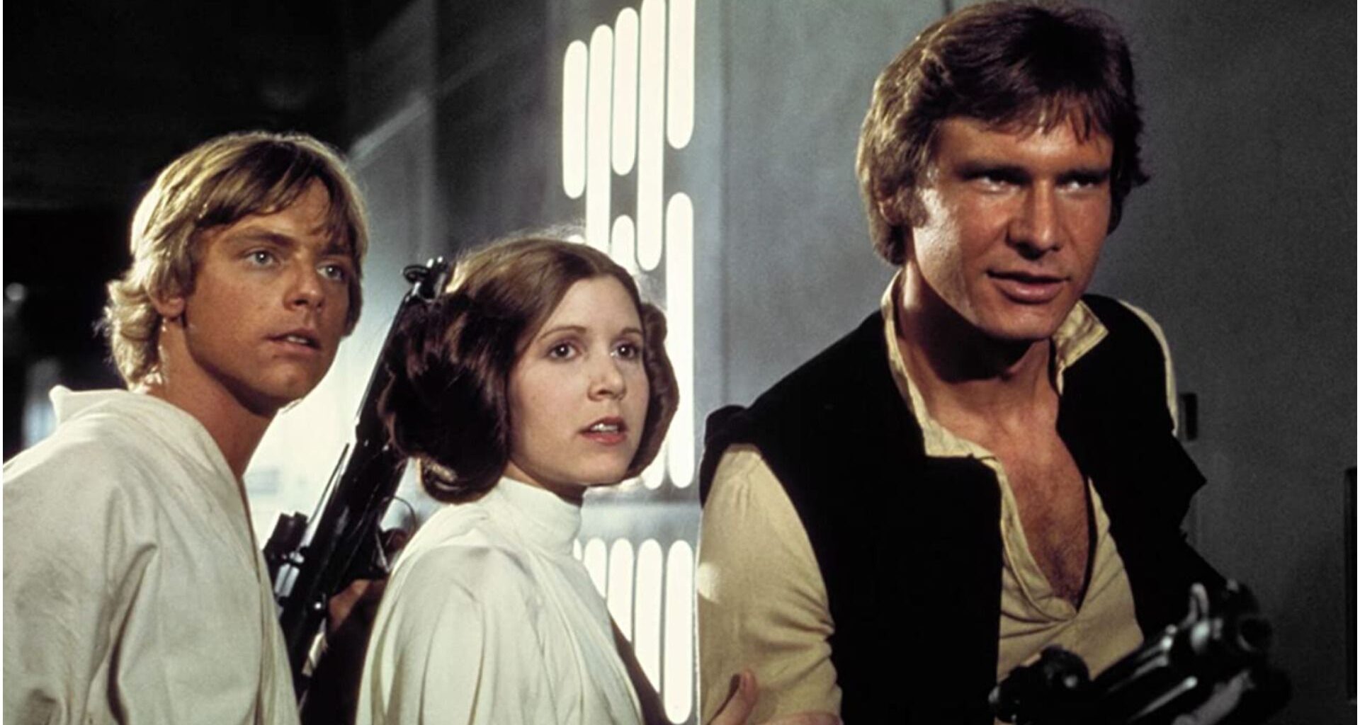 Mark Hamill, Carrie Fisher, and Harrison Ford in Star Wars: A New Hope