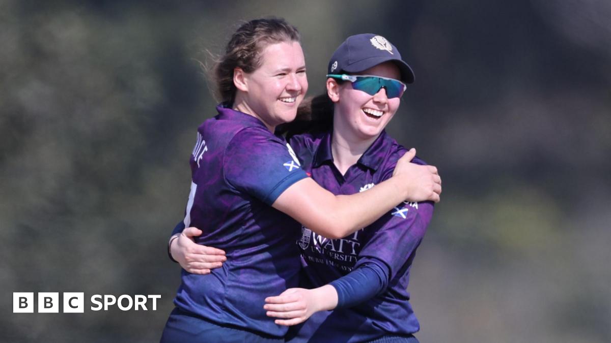 Scotland captain Kathryn Bryce celebrates a wicket with team-mate Katherine Fraser