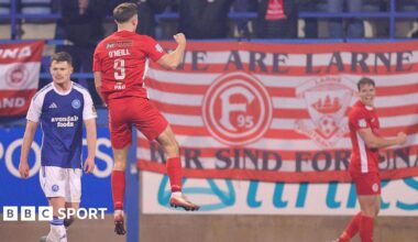 Larne defeat Glenavon as Carrick beat 10-man Linfield - as it happened