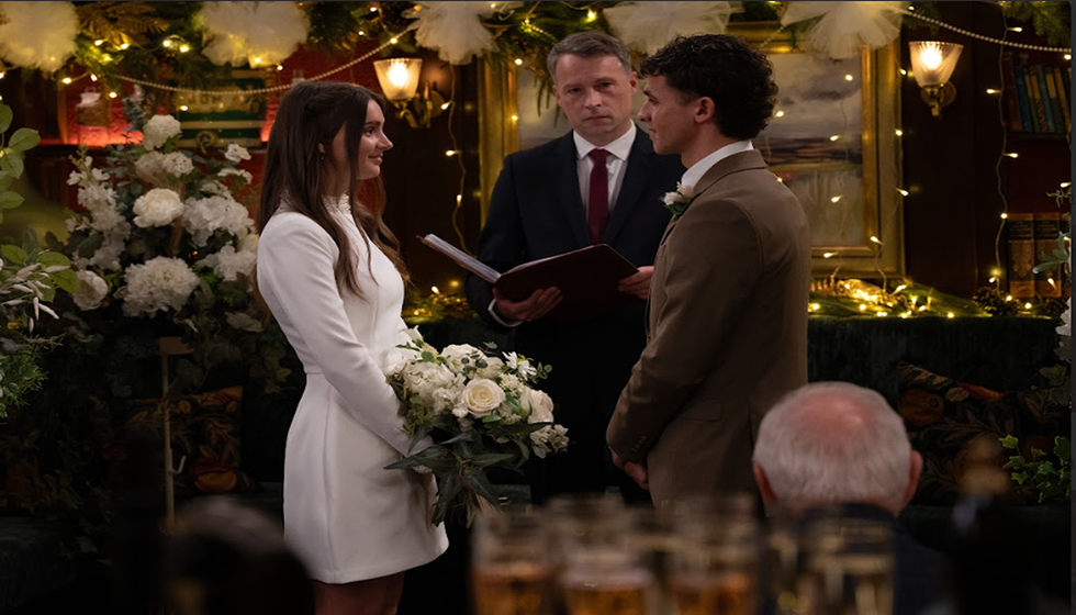 EMBARGO 27/12/2025 Sarah Sugden and Jacob Gallagher's wedding in Emmerdale sarah sugden and jacob gallagher's wedding in emmerdale