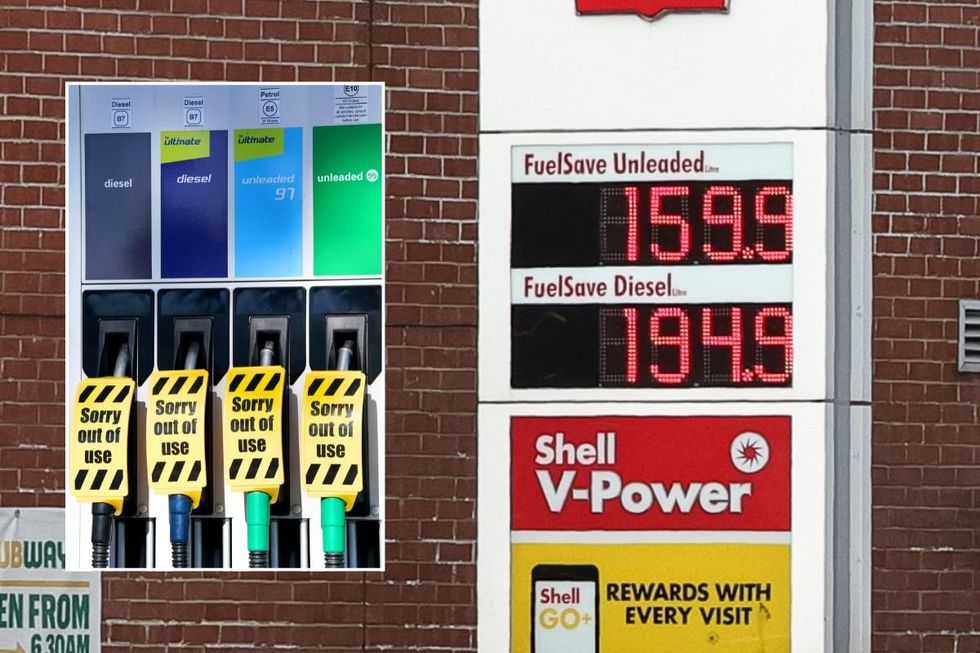 Empty petrol pumps and petrol and diesel prices