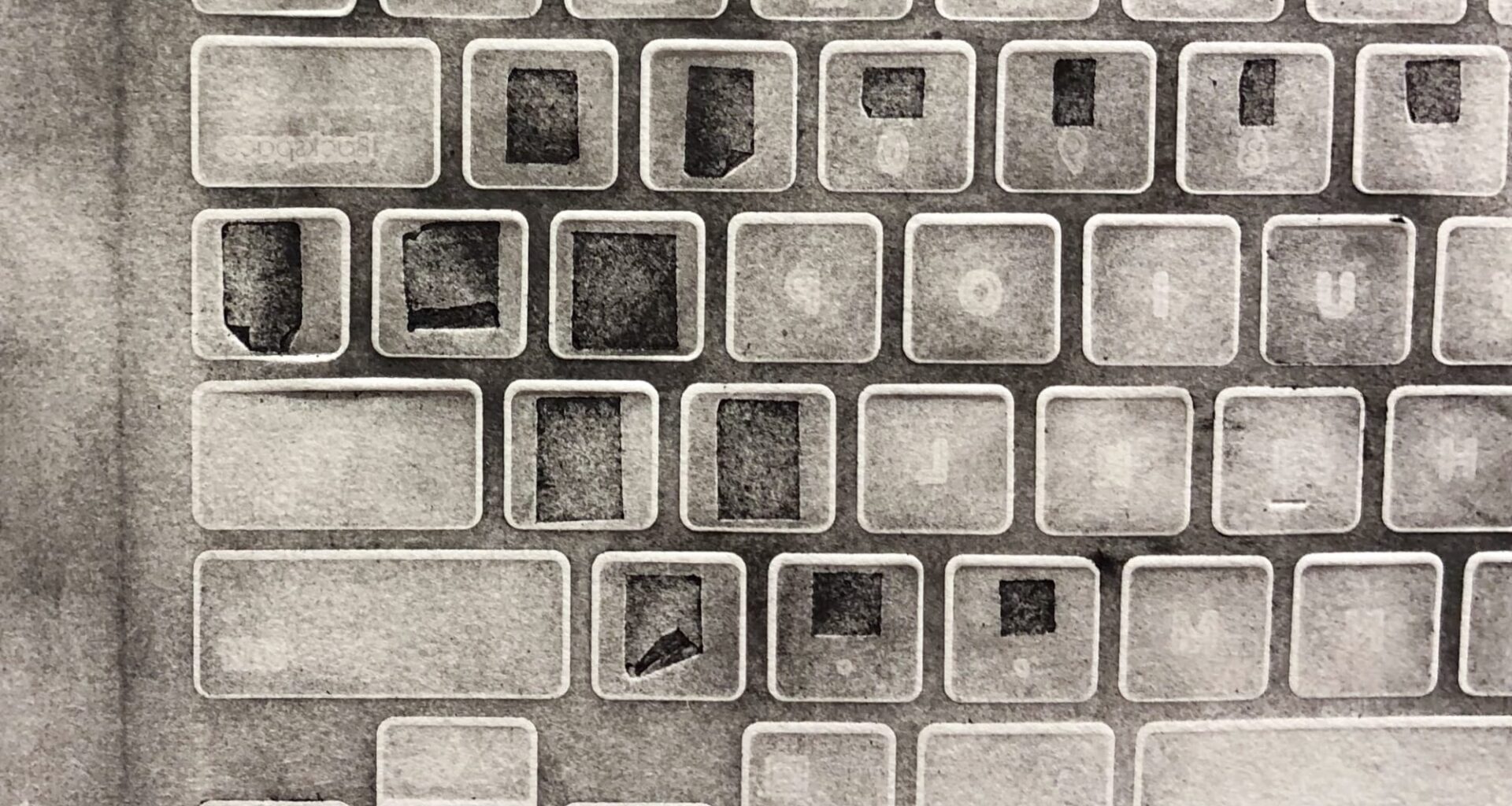 details of an intaglio print by Alexander Endrullat of a laptop