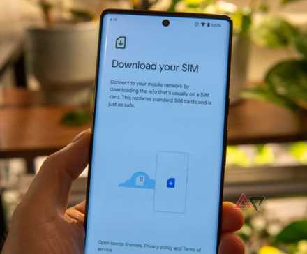 hand holding android phone with esim settings
