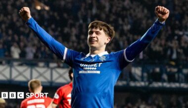 Mikey Moore celebrates scoring against Aberdeen