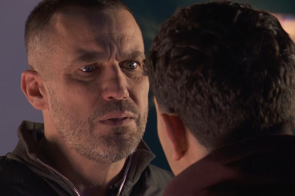 hollyoaks, warren and jenson facing each other in a close up shot