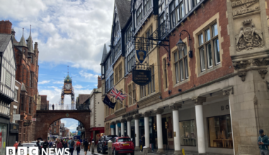 Image shows the exterior of the Grosvenor Hotel in Chester.