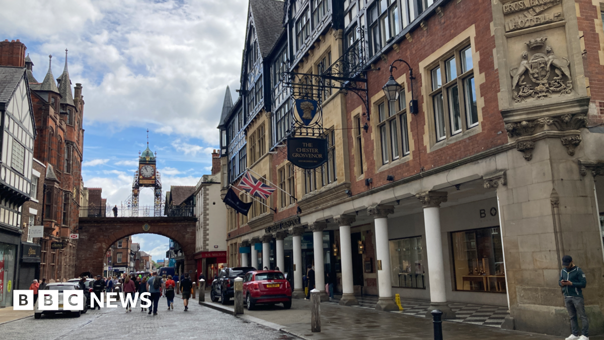 Image shows the exterior of the Grosvenor Hotel in Chester.