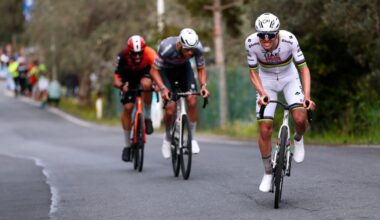 SANREMO, ITALY - MARCH 22: Tadej Pogacar of Slovenia and Team UAE Team Emirates competes during the 116th Milano-Sanremo 2025 a 289km one day race from Pavia to Sanremo / #UCIWT / on March 22, 2025 in Sanremo, Italy. (Photo by Luca Bettini - Pool/Getty Images)