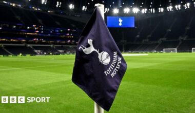 A corner flag at the Tottenham Hotspur stadium