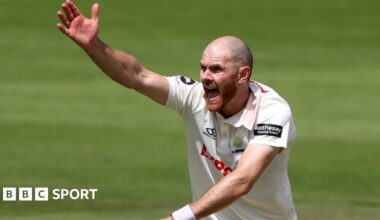 James Harris appeals for a wicket