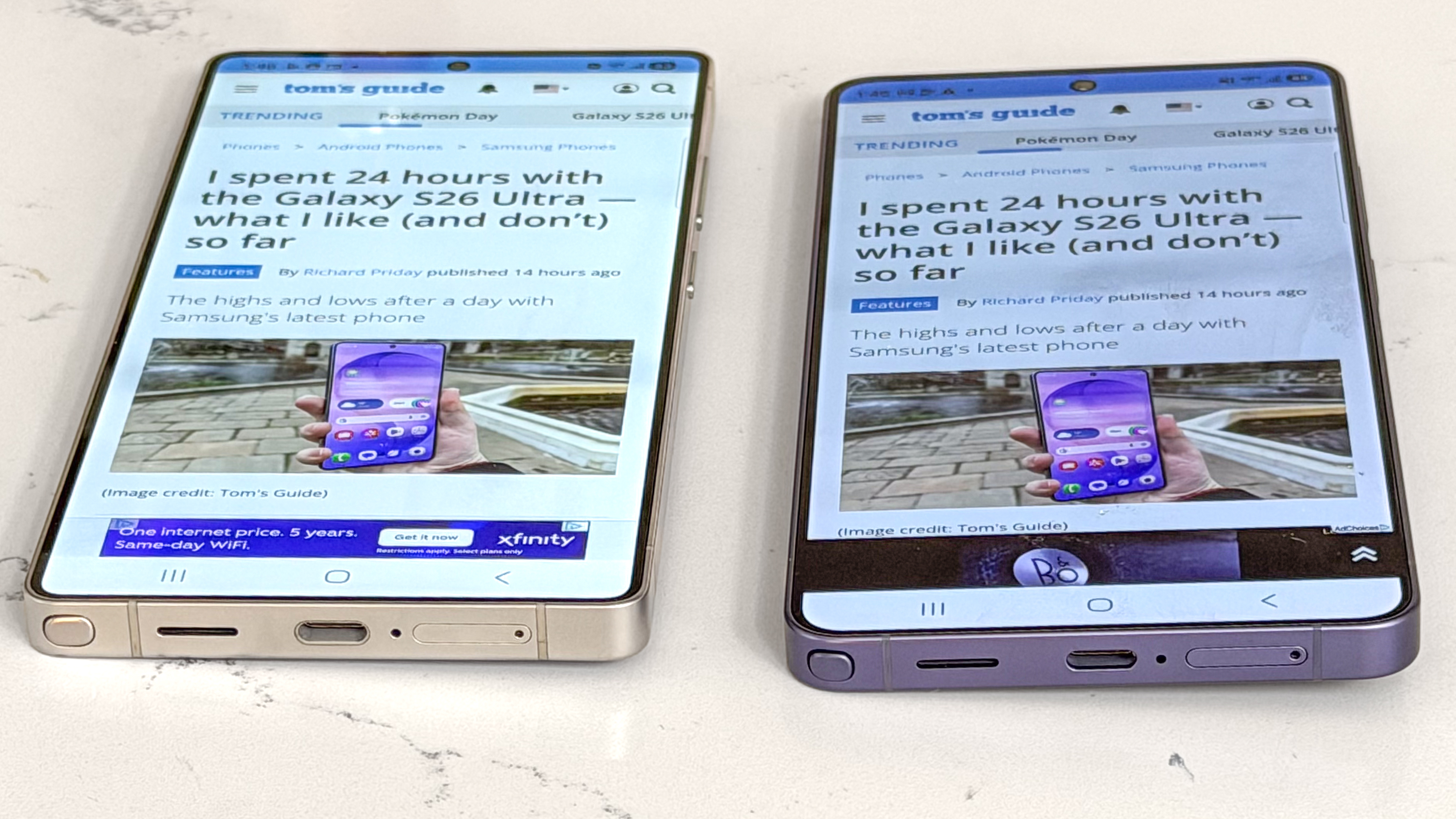 Galaxy S25 Ultra vs Galaxy S26 Ultra Display Test.