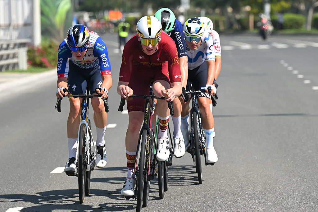 UAE Tour stage 7: Ezra Caudell, also part of the Kuurne line-up for Modern Adventure, in the break of the day