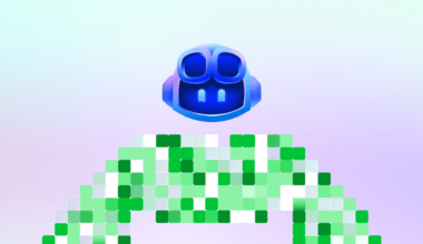 Copilot hovering above a mosaic of green squares in a decorative scene.