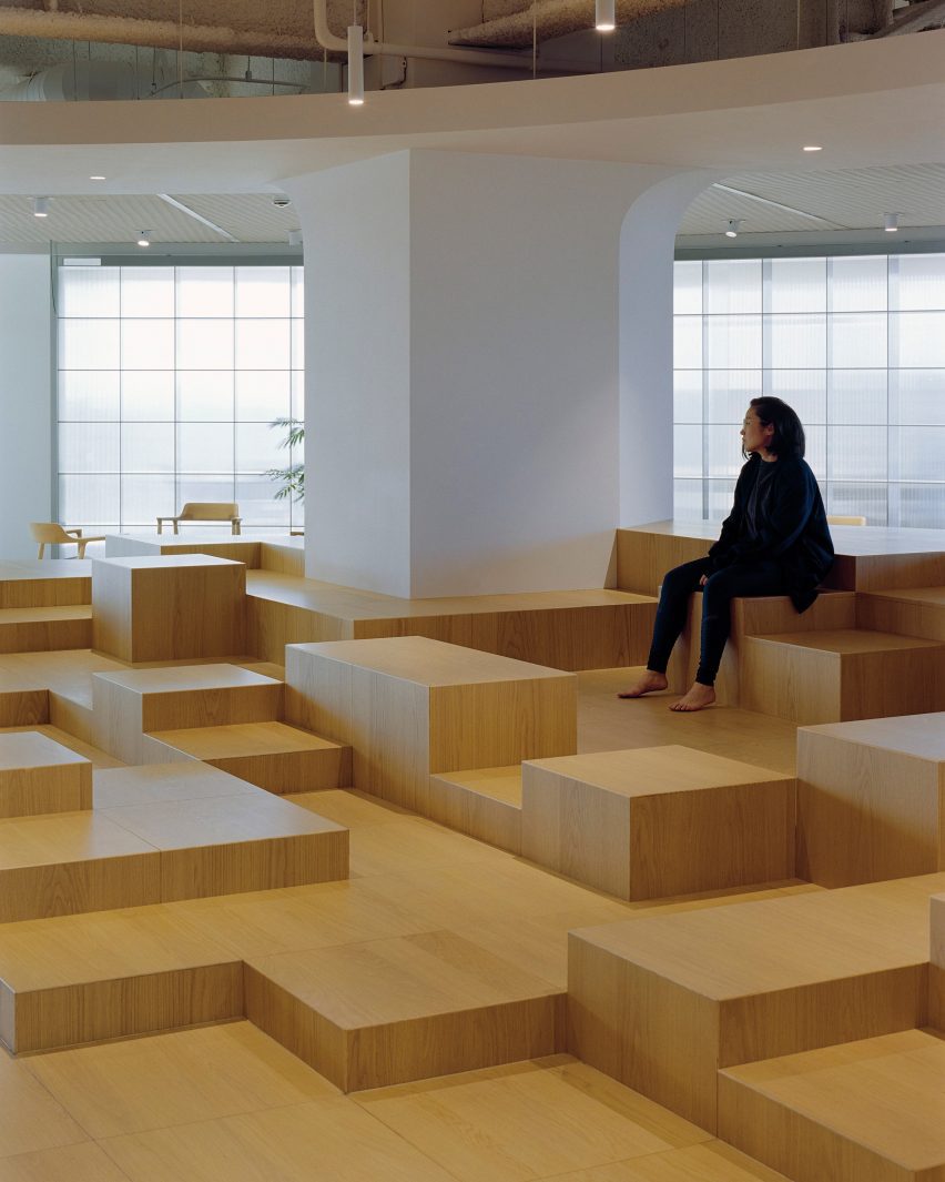 Stepped wooden office seating