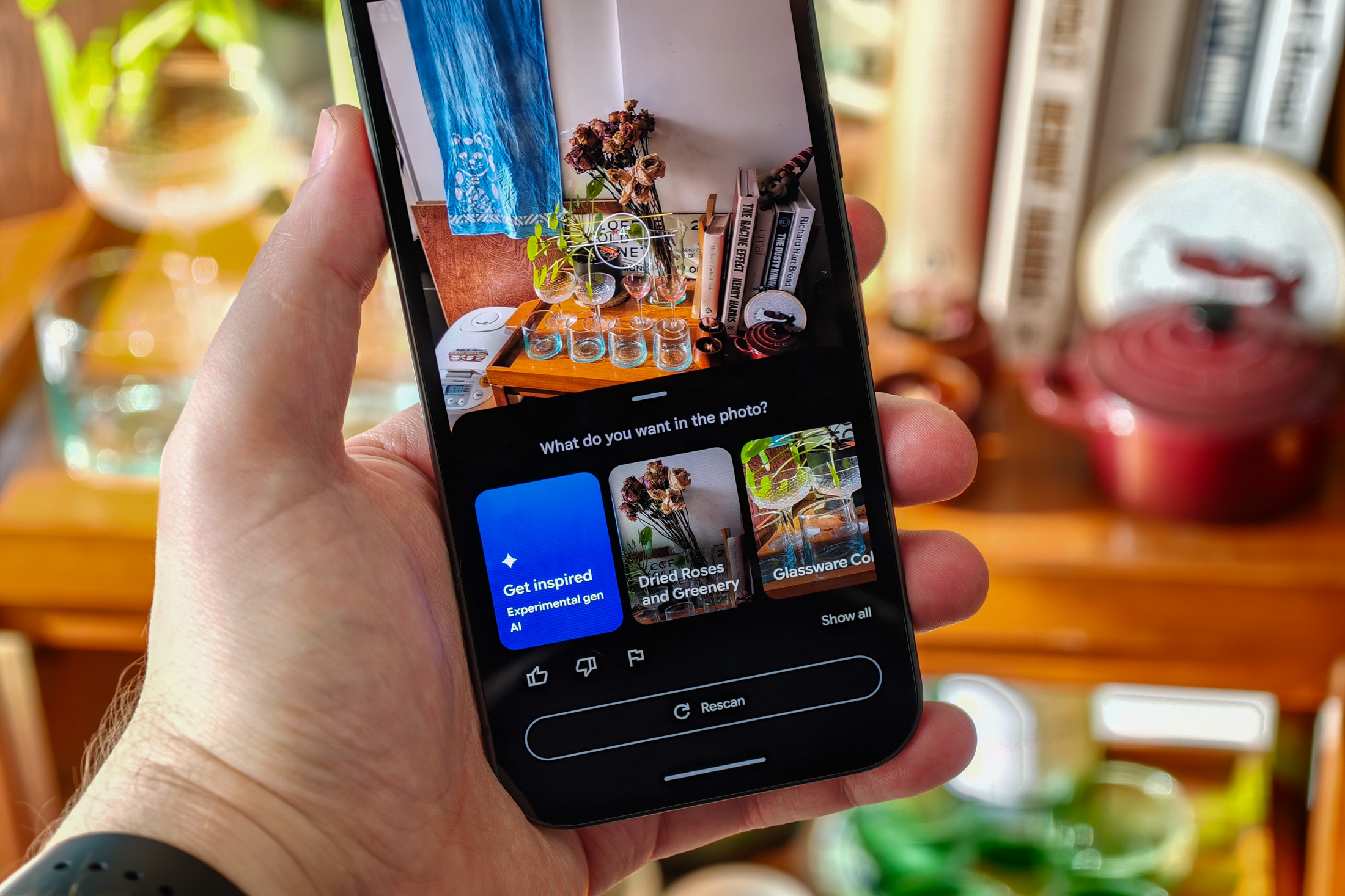Photo of Google Pixel 10A with Camera Coach suggesting ways to frame a photo