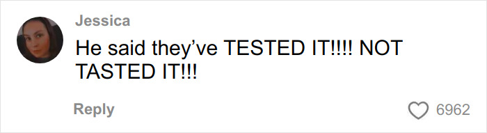 Comment from Jessica emphasizing the difference between testing and tasting a Whopper in a viral video discussion. Comment from Jessica emphasizing the difference between testing and tasting a Whopper in a viral video discussion.
