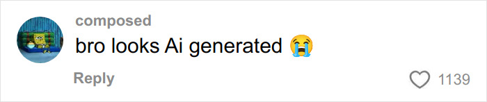 Comment on a social media post, expressing that the content looks AI generated with a crying emoji. Comment on a social media post, expressing that the content looks AI generated with a crying emoji.