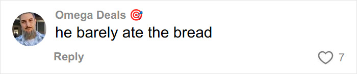 Comment on social media from Omega Deals mentioning barely eating the bread, related to Burger King boss biting Whopper video. Comment on social media from Omega Deals mentioning barely eating the bread, related to Burger King boss biting Whopper video.