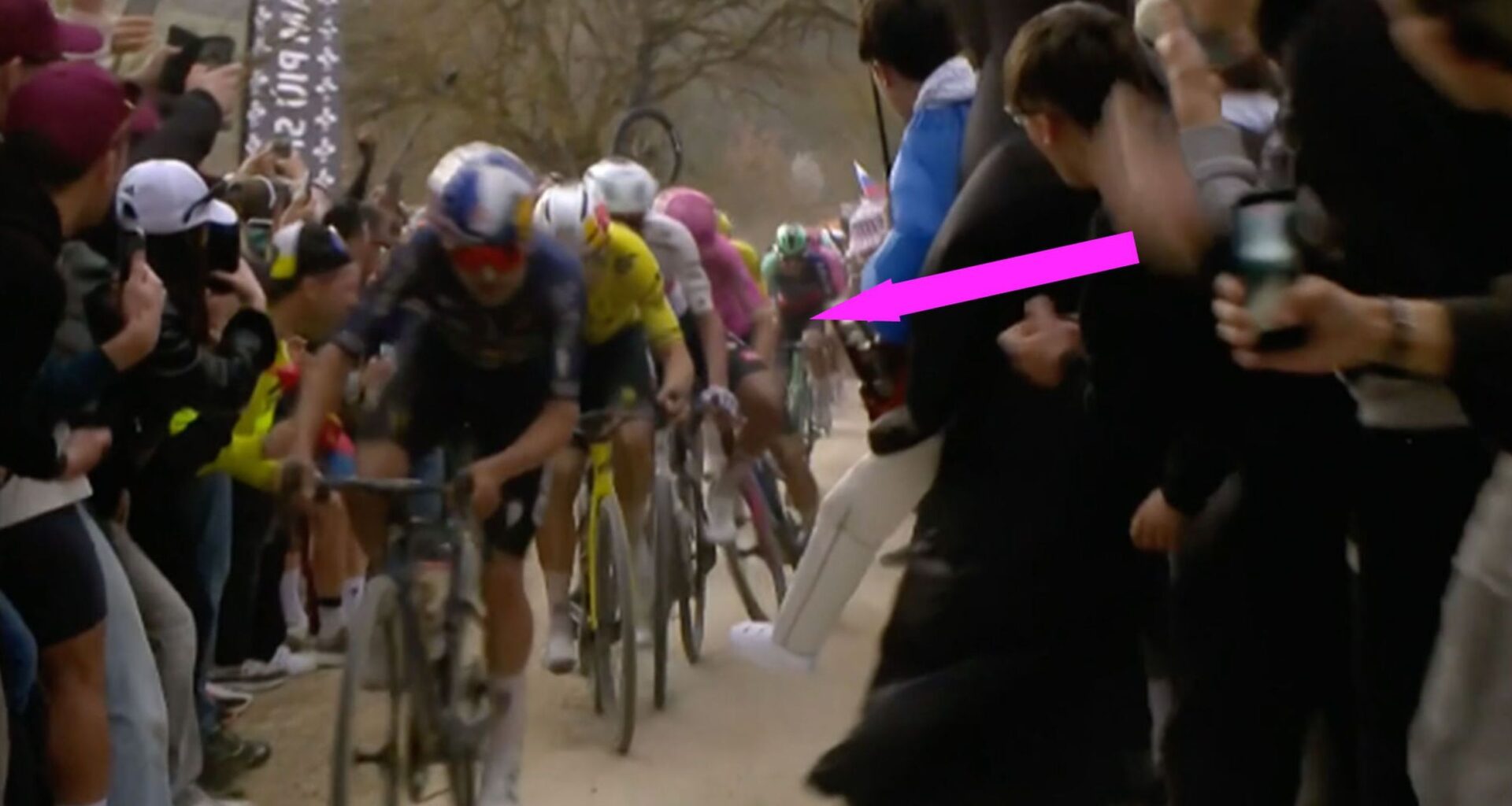 'Really dangerous' scenes as Ben Healy goes down among 'encroaching' crowd during Strade Bianche as Tadej Pogacar powers to victory