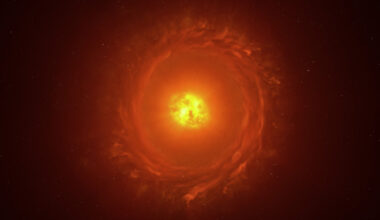 An artist’s reconstruction of the red supergiant WOH G64. Image credit: ESO / L. Calçada.