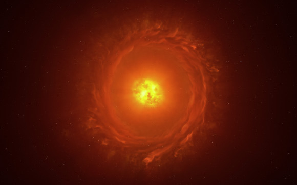 An artist’s reconstruction of the red supergiant WOH G64. Image credit: ESO / L. Calçada.
